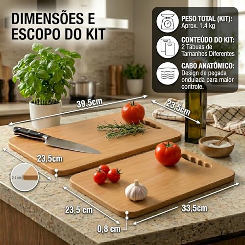 Kit 2 Tábuas de Corte em MDF Alta Densidade com Alça 39,5x23,5cm e 33,5x23,5cm