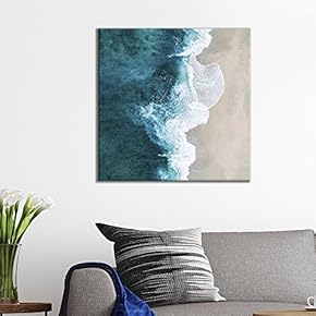 Square Canvas Wall Art - Clear Sea Waves Rushing to The Beach Viewd from The Sky - Giclee Print Gallery Wrap Modern Home Art Ready to Hang - 12x12 inches