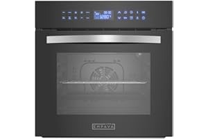 Empava 24" Electric Convection Single Wall Oven 10 Cooking Functions Deluxe 360° ROTISSERIE with Sensitive Touch Control in Silver Mirror Glass, SWOC17, Black