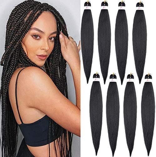 Forevery Pre-Stretched EZ Kanekalon Braiding Hair Professional Yaki Synthetic Hair Extensions Braid Hot Water Setting (22", 4Pcs-1#) …