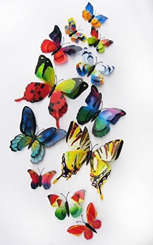 12pcs Double Wing Butterfly Wall Sticker Baby Room Decoration Gift (Rainbow)