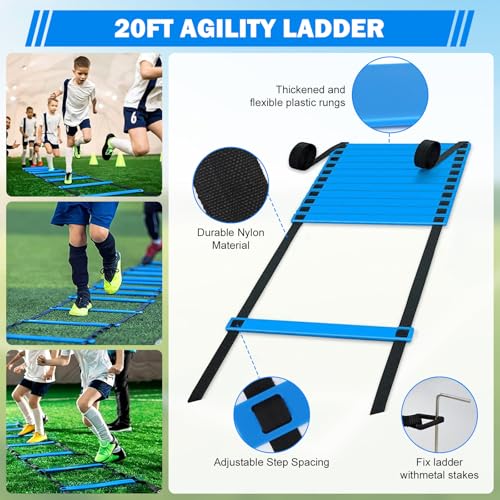 Kezidhp Cinesini for Football Training, Football Training and Cinesini – Complete Set with 6 m Coordination Ladder, 12 Chinese and Soccer Pitcher, Football Fans