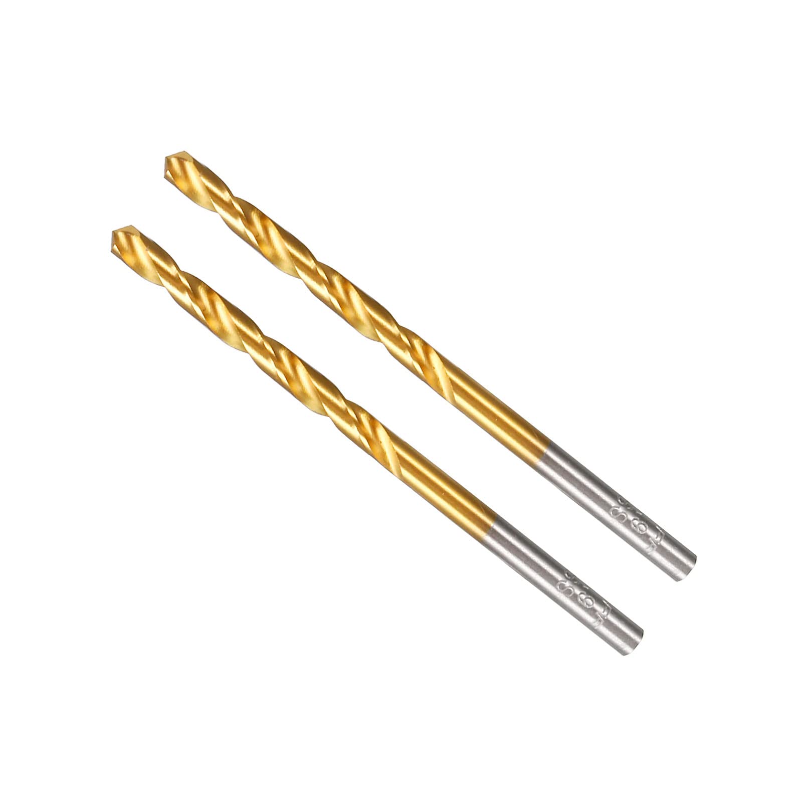 CoCud Twist Drill Bits, 3.9mm Drilling Diameter, Titanium Coated High Speed Steel 6542 Straight Round Shank - (Applications: for Stainless Steel Alloy Metal), 2-Pieces