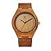 CUCOL Wooden Watches For Men Casual Watch Brown Cowhide Leather Strap With Box Father's Day Gift