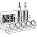 All-in-1 Stainless Steel Condiment Set With 2 Oil/Vinegar Bottle Cruets, 3 Shaker Spice Jars, 5 Glass Canister Jars & Chrome Rack