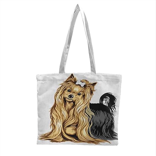 Amazon Com Canvas Tote Yorkie Realistic Drawing Long Haired