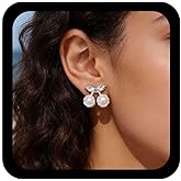Allereyae Vintage Pearl Cherry Earrings White Cherry Stud Earrings Cz Cherries Stud Earring Cherries Fruit Earring Jewelry for Women