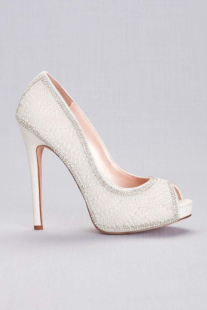 David's Bridal Crystal Encrusted Peep-Toe Platform Heels Style ETERNITY106X - Image 4