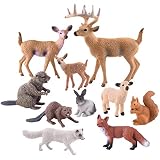 TUPARKA 10 Pcs Forest Animals Figures, Miniature Woodland Creatures Figurines Squirrel, Rabbit, Fox, Sheep, Beaver, Deer Figurines Woodland Cake Topper for Birthday Party, Baby Shower, Christmas Party