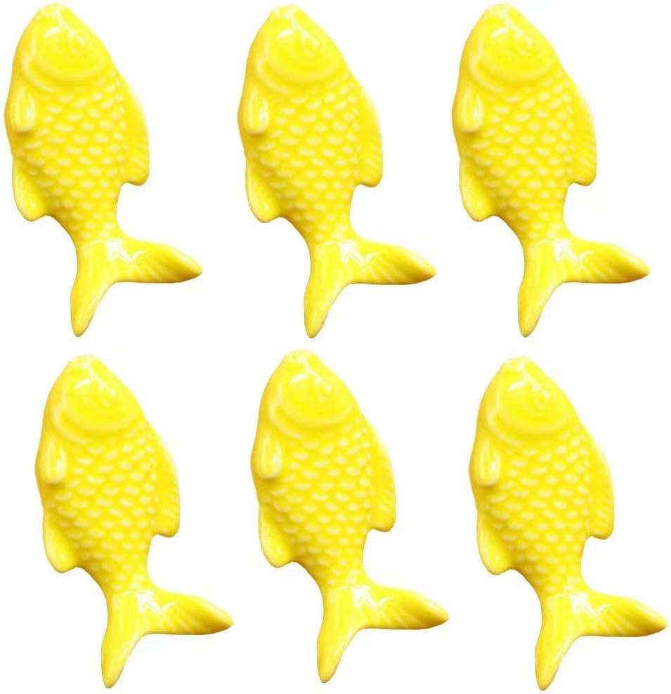 FirstDecor Yellow Drawer knob -6PCS Retro Simple Style Fish Shape Ceramic Door Knob Handle Pull Knobs Door Cupboard Handle for Drawer,Cabinet,Chest, Dresser, Bathroom,Cupboard, Etc with Screws