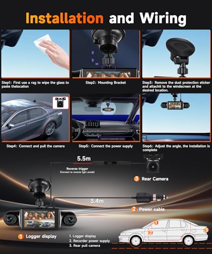 VECHTEL 2K/1080P Car Dashcam Front and Rear Wifi 4* Dash Cam Car Camera with 3 Inch IPS Screen, Night Vision, G-Sensor, 360 Degree Protection, with 64GB SD Card