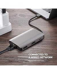 USB C Hub 8-in-1 Compact Type C Adapter with Ethernet Port, 4K HDMI, USB 3.0 Ports, USB 2.0 Port, SD TF Card Reader, USB-C PD Charging Port for MacBook Pro Air and More