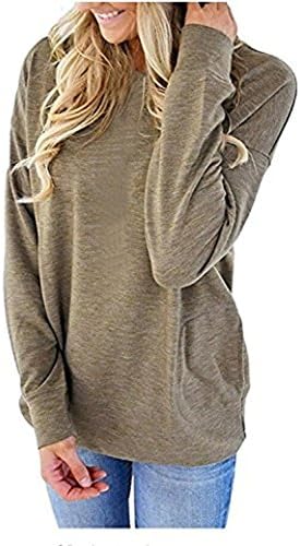 Womens Tunics Blouses Tops Casual Long Sleeve Round Neck Sweatshirt Loose TShirt Womens Tunics Blouses Tops,Khaki,Medium / US8-10