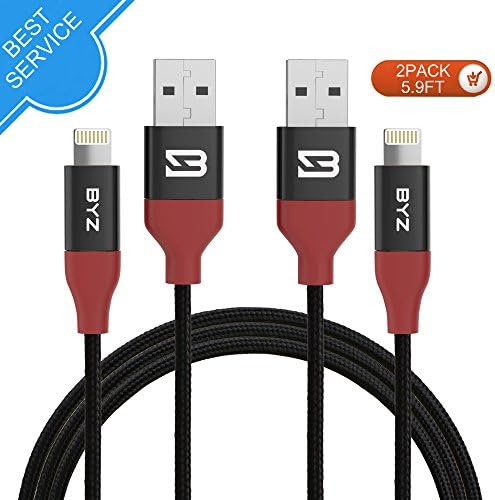 Lightning Cable -2 Pack (6ft) VMTOP High Speed Nylon Braided iPhone Charger Cord Line Fast Sync Data Cable Tangle-Free for iPhone 7/7 Plus,6/6S,5/5S/5C/SE,iPad,iPod Nano 7 (Black)