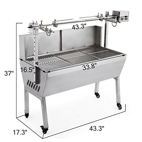 OrangeA Grill Motor 23W 110V 132 Lbs BBQ Pig Lamb Rotisserie Roaster Stainless Steel Skewer Roast G