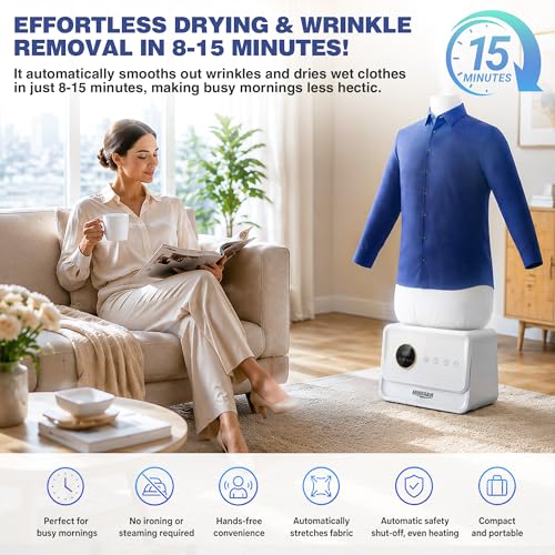 Airoflux Automatic Ironing Machine, Portable Hands-Free Wrinkle Remover with Remote Control for Shirts & Pants, Gentle on All Fabrics, Ironing Machine Perfect for Apartments, Business Travel