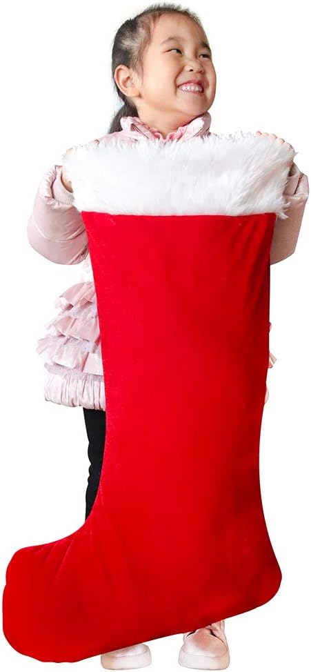 Stockings & Holders - MSYO Giant Christmas Stocking - Super Soft Velvet Buffalo Plaid with Plush Cuff, Extra Large Xmas Stocking for Fireplace, Stairs, Mantel - Festive Holiday Home Decor for Christmas Tree(Red)