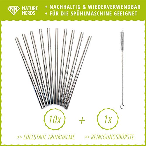 Nature Nerds - wiederverwendbare Edelstahl Trinkhalme (10 Stück + Reinigungsbürste) Strohhalme, Trinkröhrchen… – Bild 3