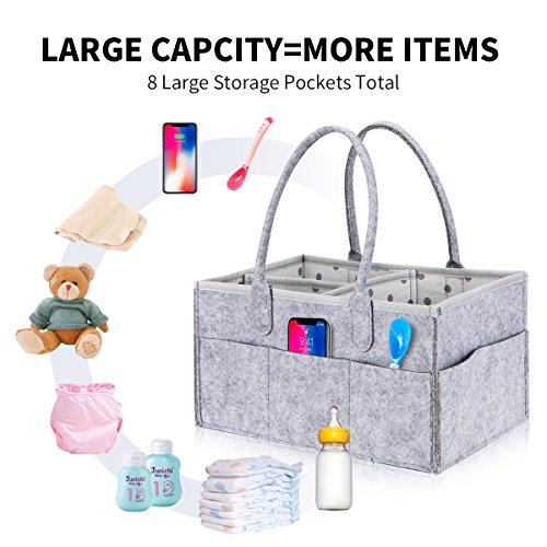 Baby Diaper Caddy Organizer,LC-dolida Nursery Storage Bin with Changeable Compartments,Felt Storage Basket for Diaper,Wipes,and Toys,Portable and Foldable Car Travel Bag-Ideal Gift for Mom Infant Boy&