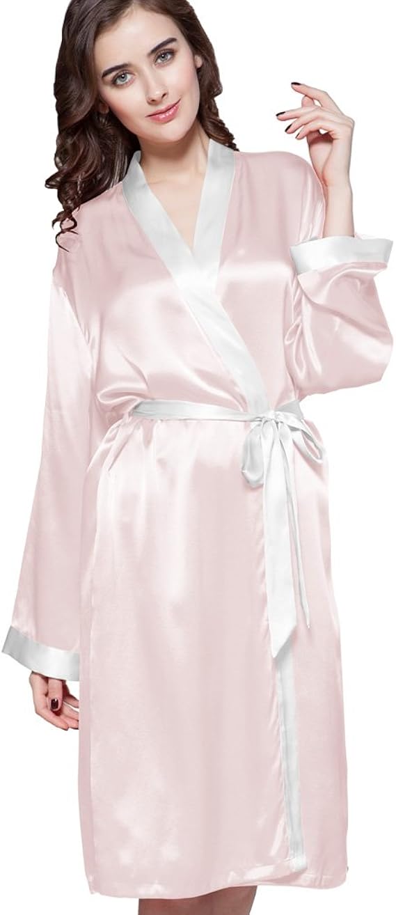 Amazon Lilysilk リリーシルク レディースパジャマシルク ローブ ホワイト縁飾り ナイトウェア 高級シルク100 ギフトにも最適 着心地抜群 Oeko認証済み ホワイト縁飾り 22匁 バスローブ 通販