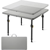 FanttikOutdoor Folding Card Table 2 Heights, 34" Square Plastic Party Table | Fold-in-Half Utility Plastic Portable Table with Collapsible Legs &amp; Carrying Handle, Heavy Duty, Grey Zeta S4 Pro