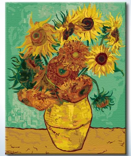 FramedPBN Paint by Numbers for Adults, Wood Frame 13.4" X17.3", Paint by Number Kits, Van Gogh's Sunflowers