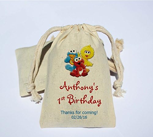 Personalized Cotton Muslin Birthday Party Favor Bag - Baby Sesame Street Favor Bag - Baby Sesame Street gift bag - Baby Sesame Street 1st birthday party - Baby Elmo Baby Cookie Monster Birthday