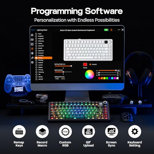 EPOMAKER X Aula F75 MAX Teclado Mecánico Inalámbrico con Pantalla TFT y Perilla, Teclado de Junta en Distribución 75%, Teclado Gaming Intercambiable en Caliente para PC/Mac/Linux (Matte Black)