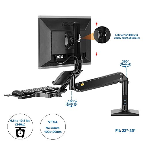 North Bayou Sit Stand Desk Converter Height Adjustable Standing Desk Workstation for 22''-35'' Monitor Computer Monitor Mount Arm with Keyboard Tray Black - Thumbnail 3