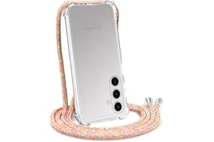 YESPURE for Samsung Galaxy S24 Clear Case Neck Cord Lanyard Strap for Women Girls Soft Cornors Bumper TPU Shockproof Case Cover for S24 Anti-Yellow Slim Protective Case for S24 - Rainbow