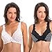 Women's Minimizer Unline Underwire Full Figure Bra with Embroidery Lace-2 pack-white-black-34D