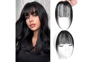 Datanala 100% Real Human Hair Air Bangs In Clip Wispy Bangs Human Hair Hairpieces with Temples Women Air Thinning Curtain Dai