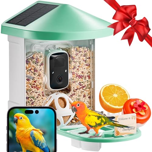 VEVOR Smart Bird Feeder with Camera 2K HD AI Bird Identifies 2 Solar Panels Bird Watching Camera with Automatic Capture and Instant Notification for Outdoor, Green