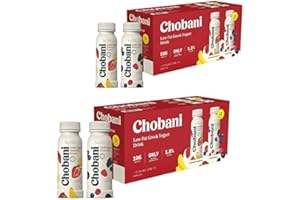 Gourmet Kitchn Chobani Lowfat Greek Yogurt Drink Variety 2 Pack (24 x 7 oz Drinks Total: 12 Mixed Berry and Strawberry Banana) - Good Source of Protein