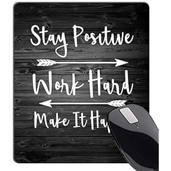 Wknoon Stay Positive Work Hard and Make It Happen Inspirational Quotes Mouse Pad Custom, Motivational Quote Rustic Black Old Wood Art White Mouse Pads