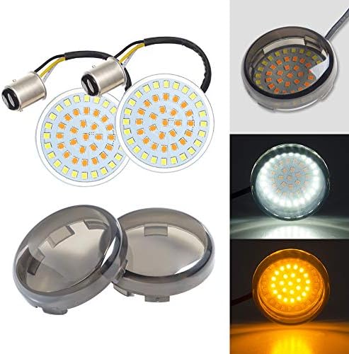 Amazicha 1157 2 Inch LED Turn Signals, Bullet Style Amber Turn Signal Light White Running Light, 2 PCS Smoke Lens Cover Compatible for Harley Softail Dyna Sportster Touring