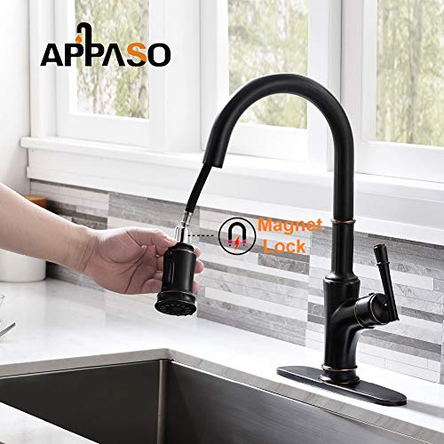 APPASO Pull Down Kitchen Faucet with Docking Sprayer Oil Rubbed Bronze, Antique Single