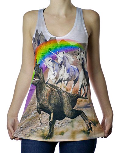 Shop Delfina Unicorns Chasing T-Rex Funny Womenâ€™s Tank Top