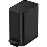 Cesun Small Bathroom Trash Can with Lid Soft Close, Step Pedal, 5 Liter / 1.3 Gallon Stainless Steel Garbage Can with Removable Inner Bucket, Waste Basket for Bathroom, Bedroom (Matte Black)