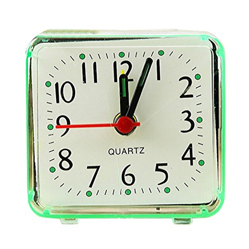 Tiean Square Small Bed Compact Travel Quartz Beep Alarm Clock Cute Portable (Green)
