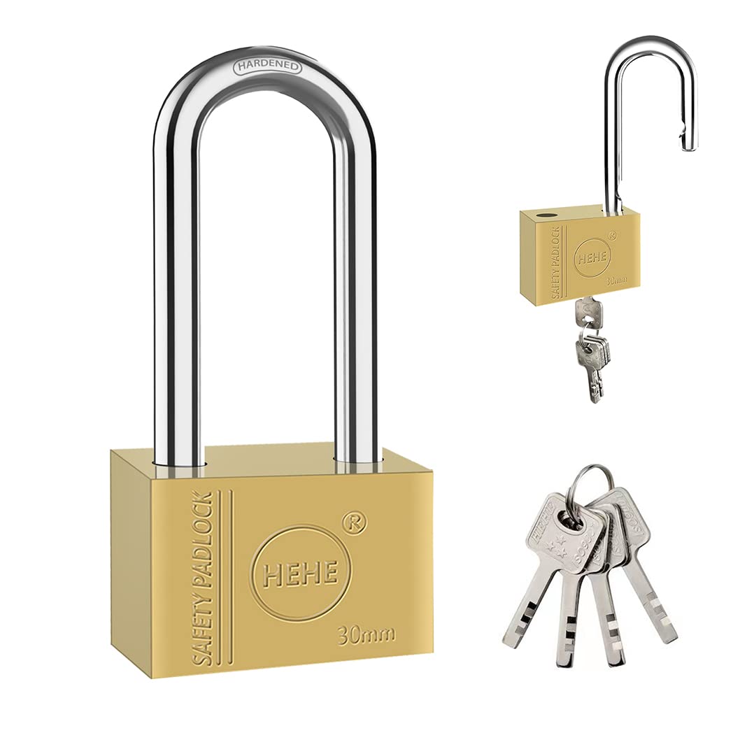 Heavy Duty Solid Brass Padlock, Security Lock Apartment Door Lock, Locker Padlock with Key, Increased Reinforcement, Square Reinforced Lock 30mm(Long)