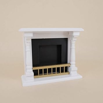 EDTara Mini White Wood Fireplace Furniture Modeling Toy for 1:12 Doll House
