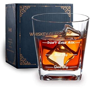 Whiskey Glass Good Day Bad Day Glass Old Fashioned Glass Hand Etched Rocks Glass Gift For Drinking Bourbon Cocktails Scotch Whiskey Vodka