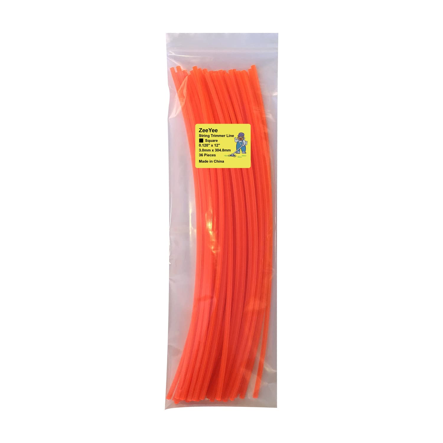 ZeeYee 36 Pieces Precut Square 3mm by 30cm Length Grass Trimmer Line, Orange