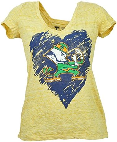 NCAA Notre Dame Fighting Irish Heart Tshirt Tee Womens V Neck Short Sleeve Mediu