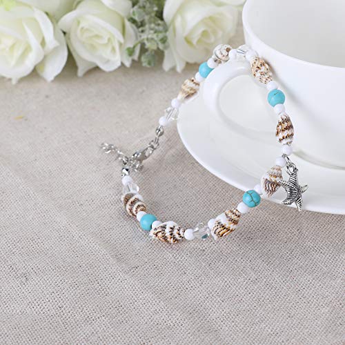 FUNRUN JEWELRY 8PCS Starfish Turtle Shell Anklet for Women Girls Handmade Multilayer Anklet Bracelet Adjustable Beach Foot Jewelry