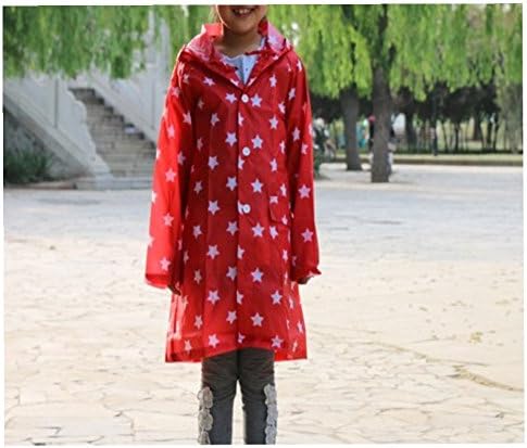 Kids Teen Girls Boys Star Hooded Rain Phocho Coat Jacket Raincoat Rainwear (L, blue)