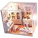 Ogrmar Wooden Dollhouse Miniatures DIY House Kit with Cover and Led Light-Tour Into Picture