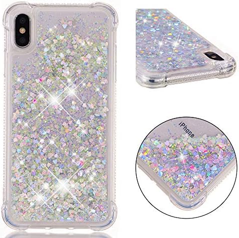Love Sound Case for iPhone XS Max, Flowing Liquid Floating Fashion Bling Glitter Love Heart Soft TPU Bumper Shockproof Protective Phone Case Cover for Apple iPhone XS Max 6.5 Inch 2018 (Silver)