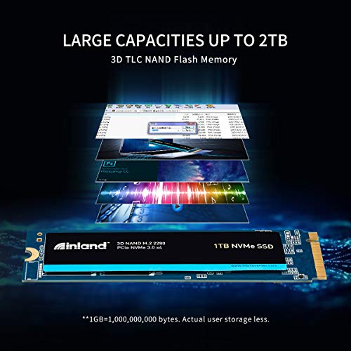 INLAND Premium 1TB SSD 3D TLC NAND M.2 2280 PCIe NVMe 3.0 x4 Internal Solid State Drive, Read/Write Speed up to 3100MB/s and 2800MB/s, 1600 TBW